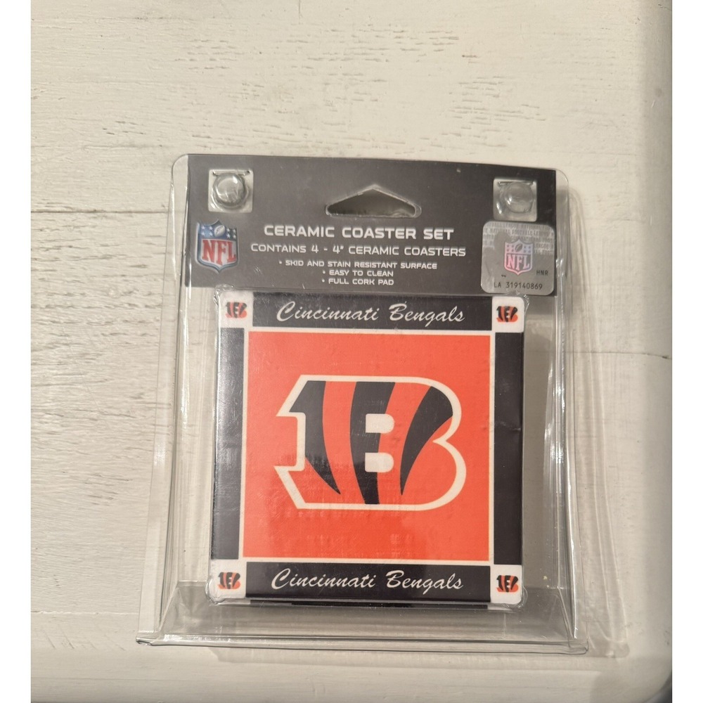 Cincinnati Bengals NFL Ceramic‎ Coaster Set 4 Pack Boelter Brands 4 Inch Square